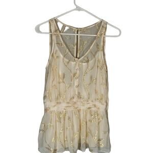 The Addison Story Anthro Cream & Gold Sleeveless Peplum Blouse Women Sz S
